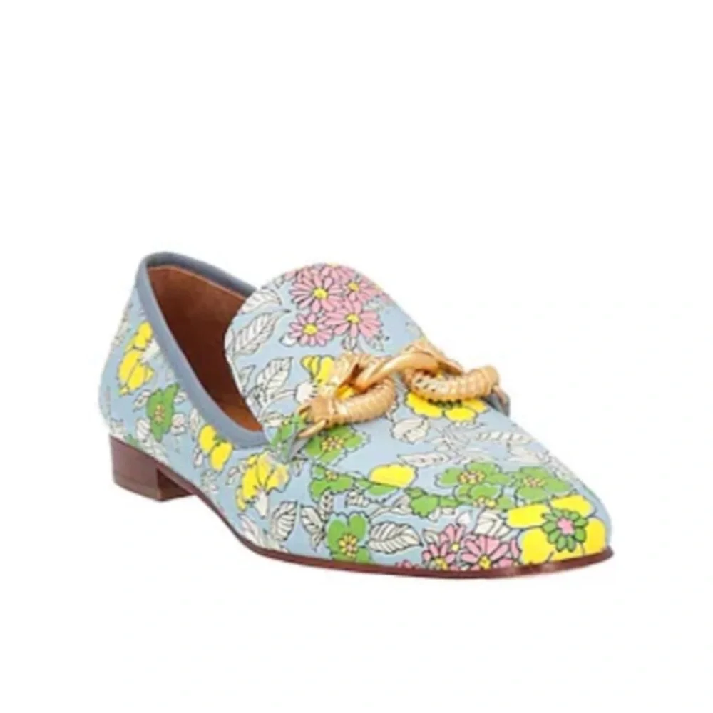 TORY BURCH Blue Wallpaper Floral Leather Loafers - Women’s Size 6 - New In Box - Picture 1 of 8